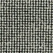 Textile sample with repeating circular pattern in off-white and dark gray, featuring looped texture and dense woven structure.